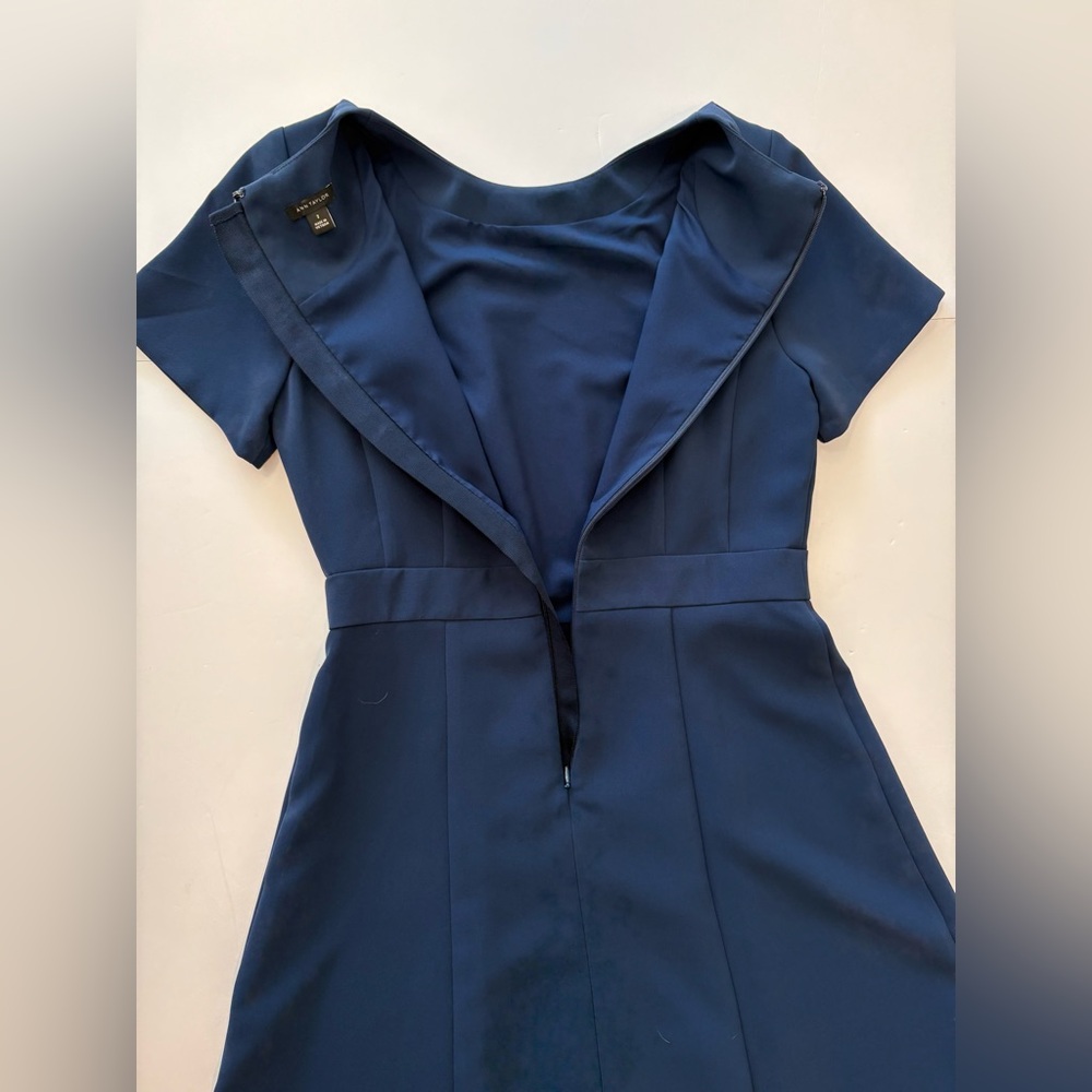 Ann Taylor Classic Flare Dress Navy Blue Size 2 - Picture 6 of 7